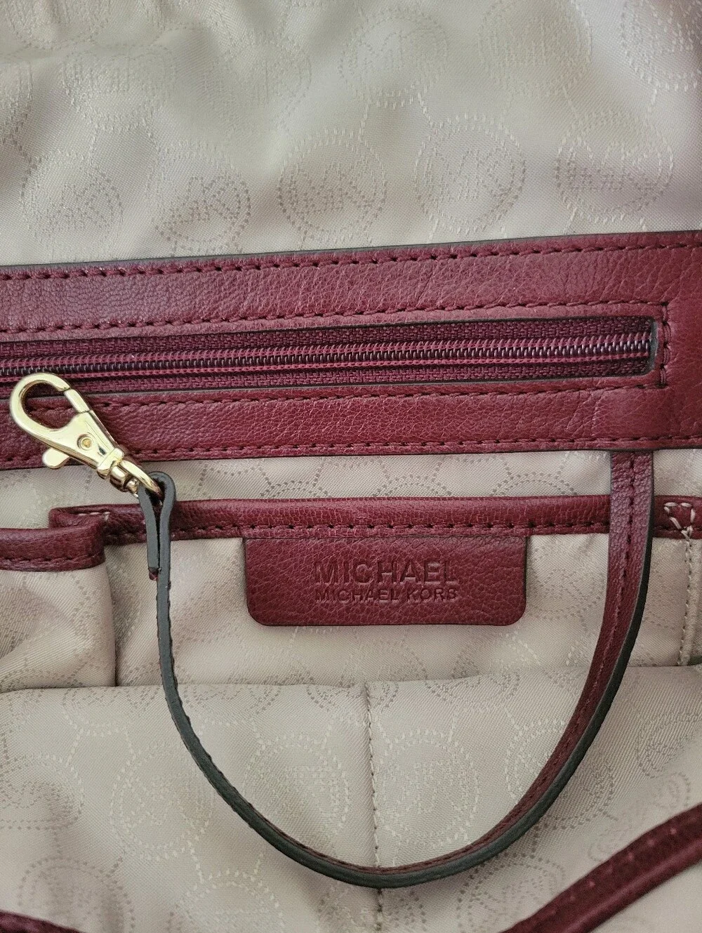 Michael Kors Leather Hamilton Satchel Bag in Burgundy with Gold Hardware